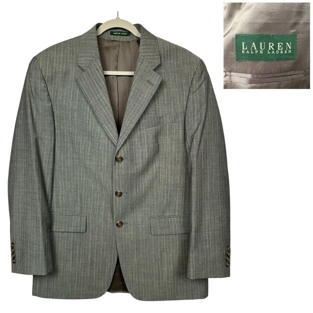 Lauren Ralph Lauren‎ Blazer 40R Grey LRL Wool Mohair Blend 3 Button Double Vent